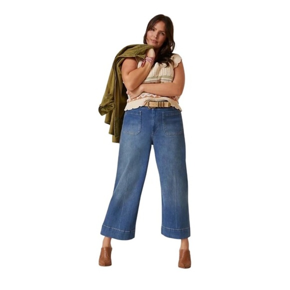 Pilcro Anthropologie The Skipper Wide-Leg Cropped Jeans Blue Denim‎ 26P